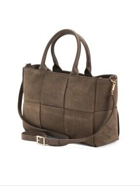 💥Sale💥Isadora Made In Italy Suede Large Woven Shoulder Satchel In Taupe